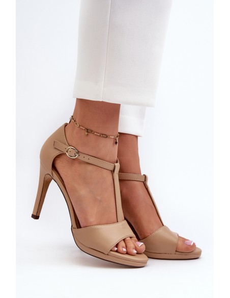 Women's High Heel Sandals in Beige Eco Leather Obdaria