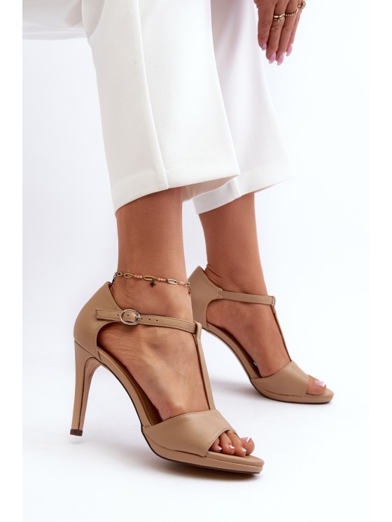Women's High Heel Sandals in Beige Eco Leather Obdaria 2
