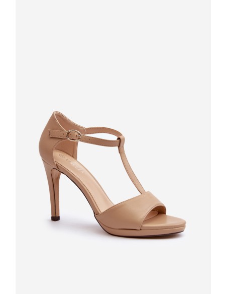 Women's High Heel Sandals in Beige Eco Leather Obdaria