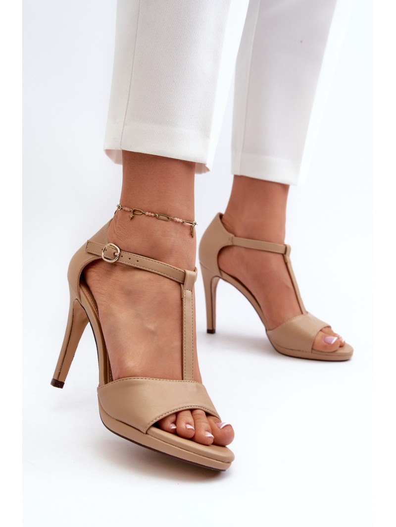 Women's High Heel Sandals in Beige Eco Leather Obdaria