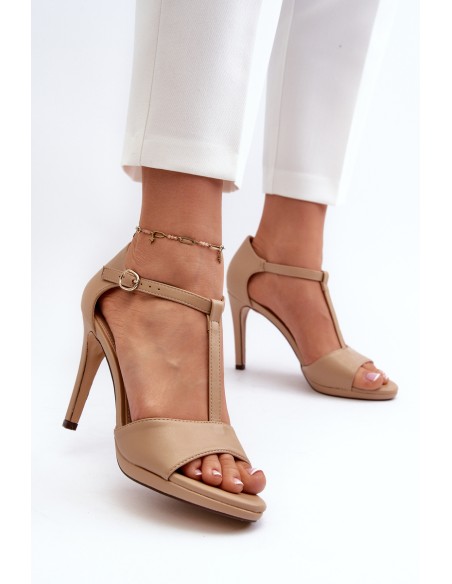 Women's High Heel Sandals in Beige Eco Leather Obdaria