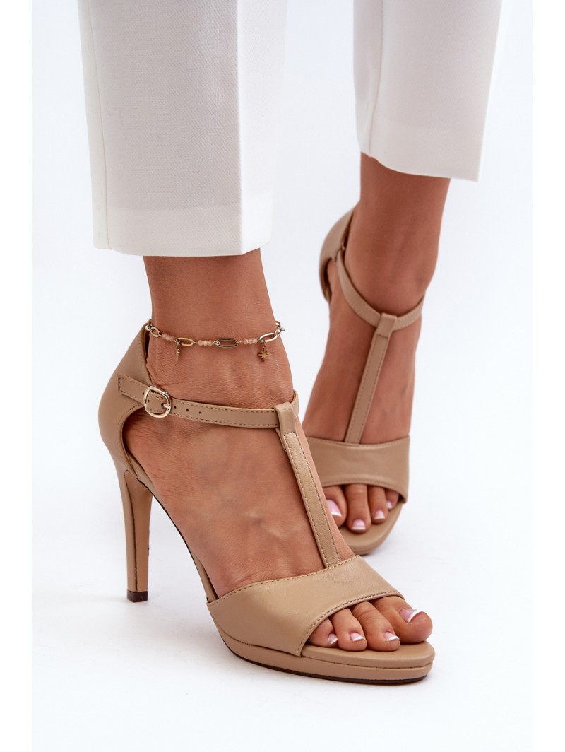 Women's High Heel Sandals in Beige Eco Leather Obdaria