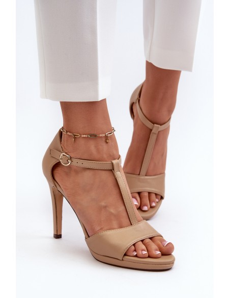 Women's High Heel Sandals in Beige Eco Leather Obdaria