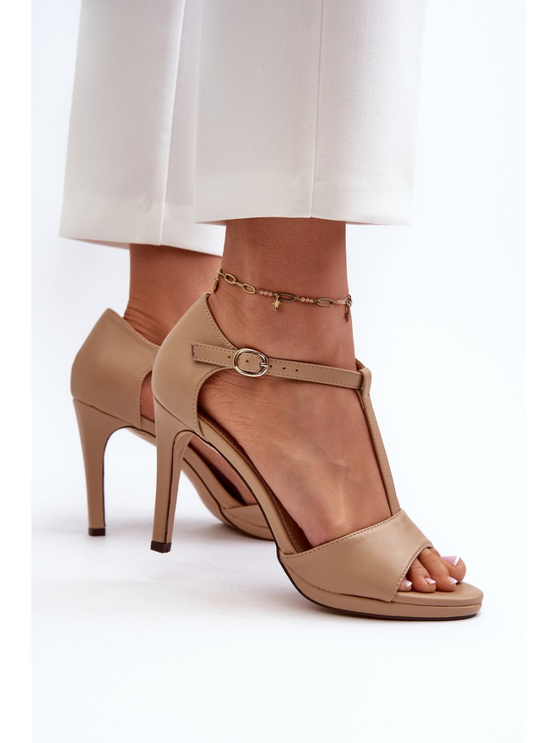 Women's High Heel Sandals in Beige Eco Leather Obdaria