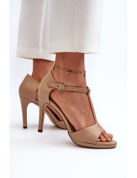 Women's High Heel Sandals in Beige Eco Leather Obdaria