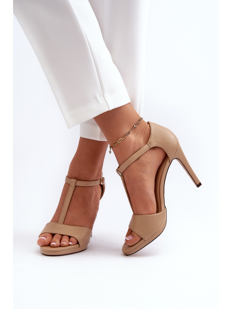 Women's High Heel Sandals in Beige Eco Leather Obdaria