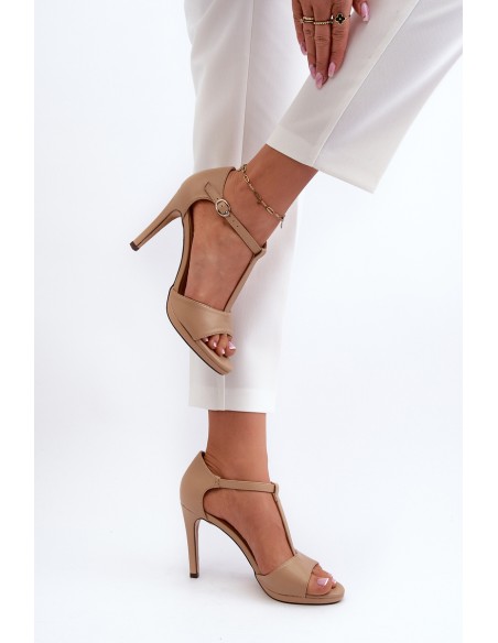 Women's High Heel Sandals in Beige Eco Leather Obdaria