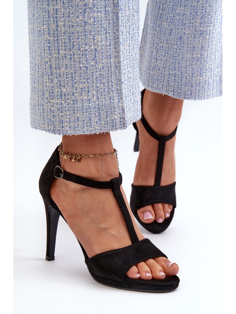 Women's high heel sandals in black faux suede Obdaria