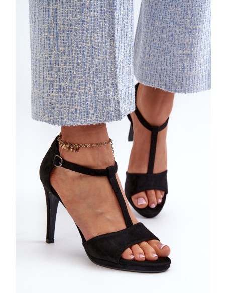 Women's high heel sandals in black faux suede Obdaria