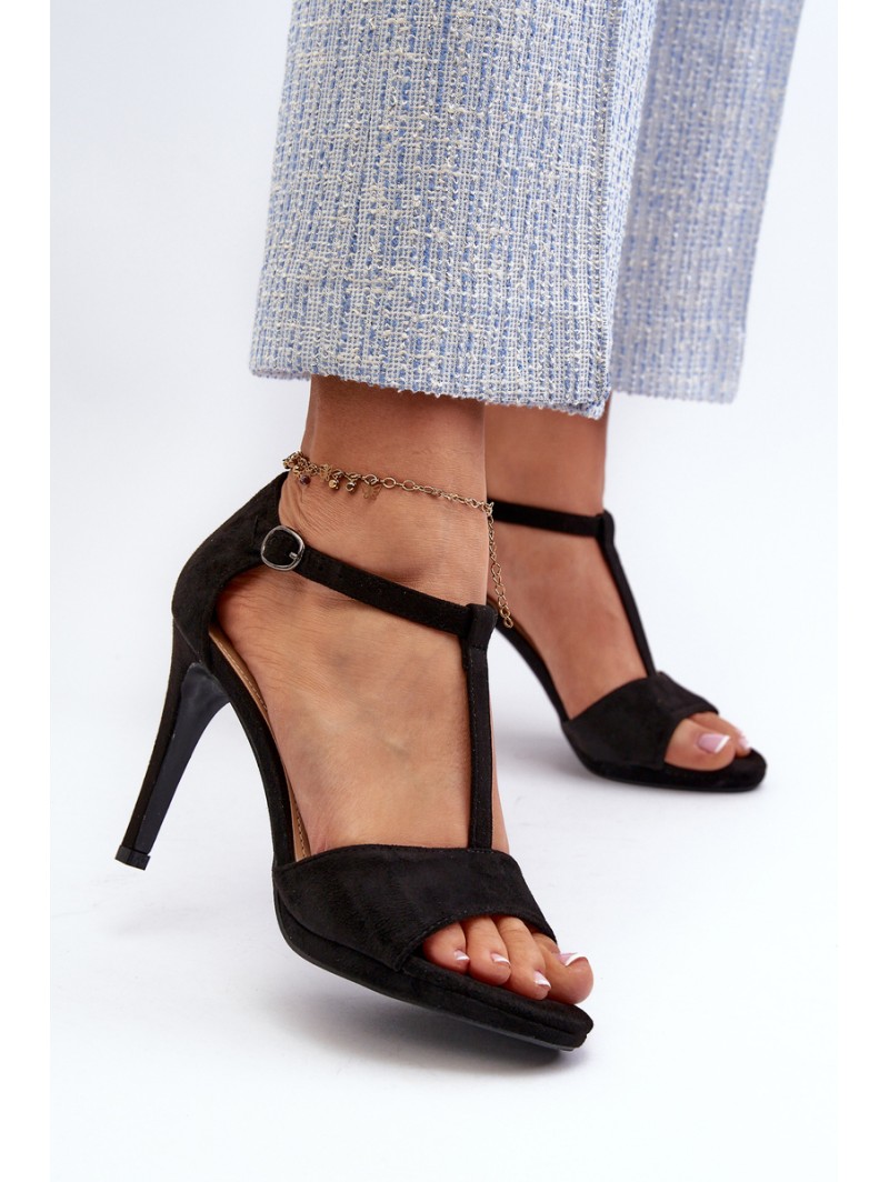 Women's high heel sandals in black faux suede Obdaria