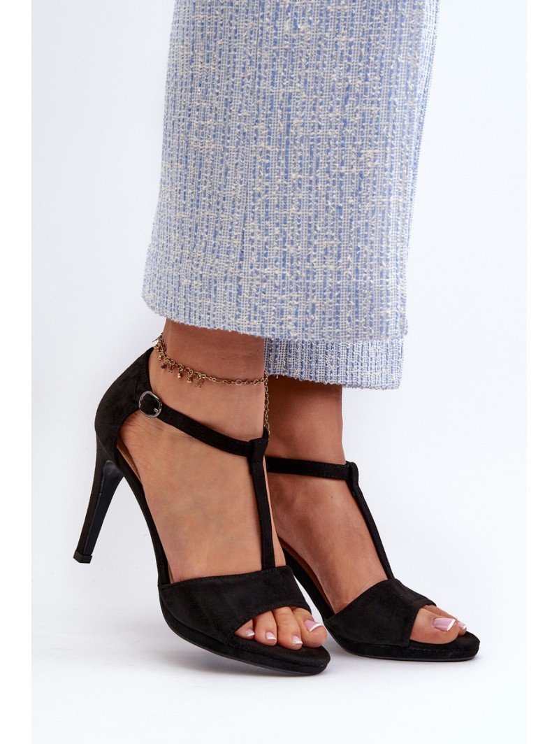 Women's high heel sandals in black faux suede Obdaria