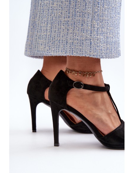 Women's high heel sandals in black faux suede Obdaria