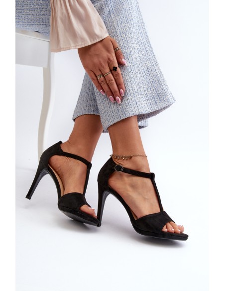 Women's high heel sandals in black faux suede Obdaria