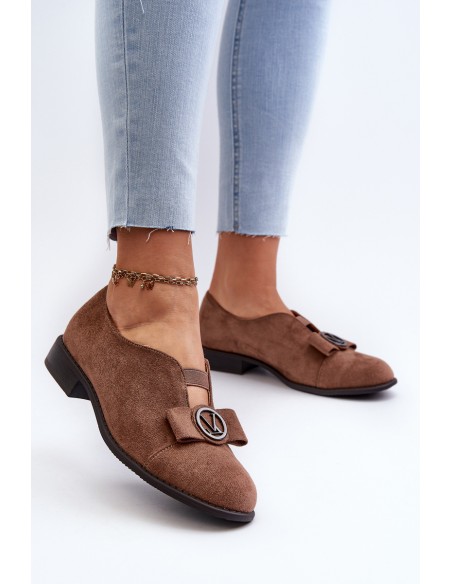 Women's faux suede low heel pumps with decoration brown Hadiena