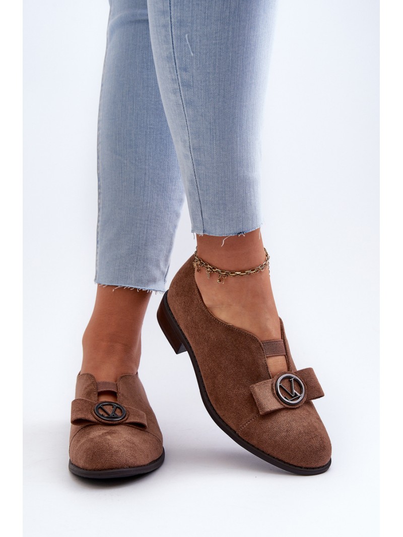 Women's faux suede low heel pumps with decoration brown Hadiena