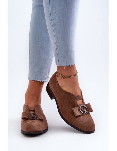 Women's faux suede low heel pumps with decoration brown Hadiena
