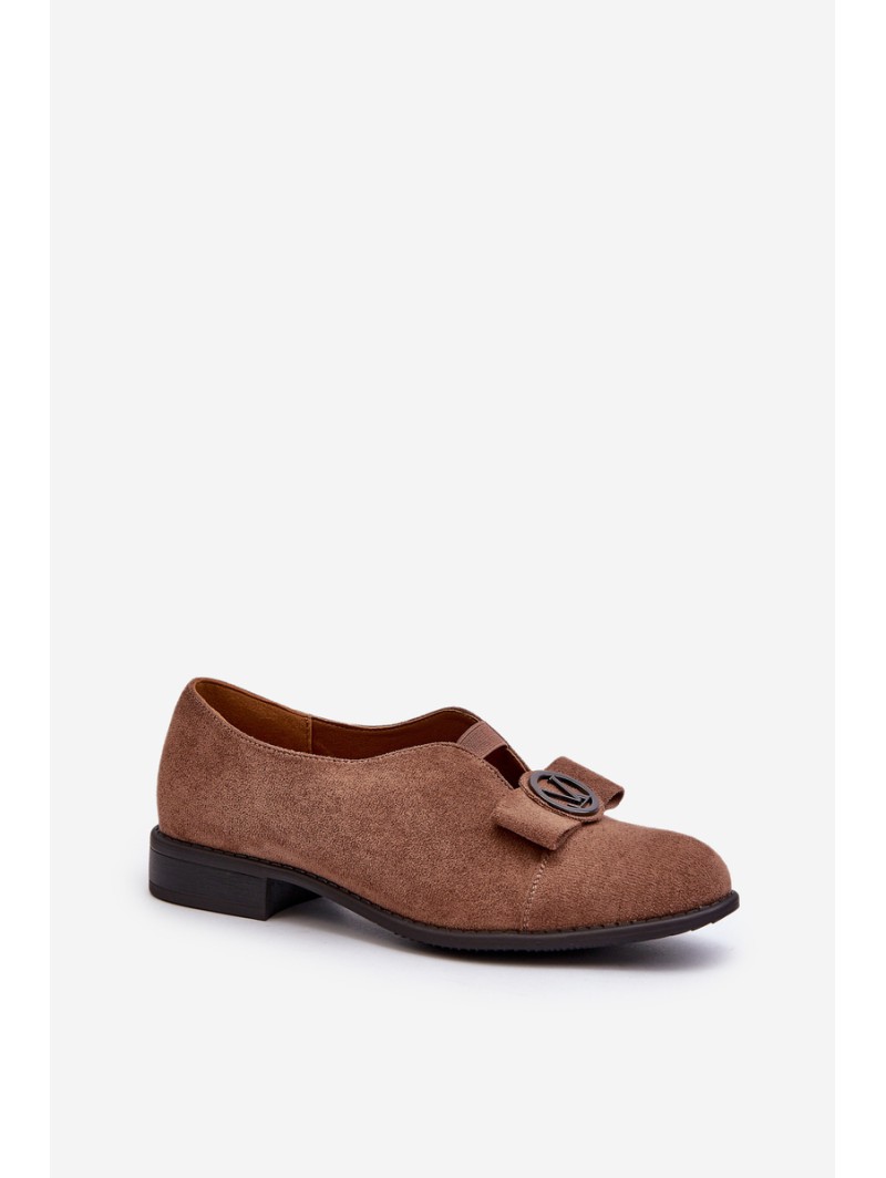 Women's faux suede low heel pumps with decoration brown Hadiena