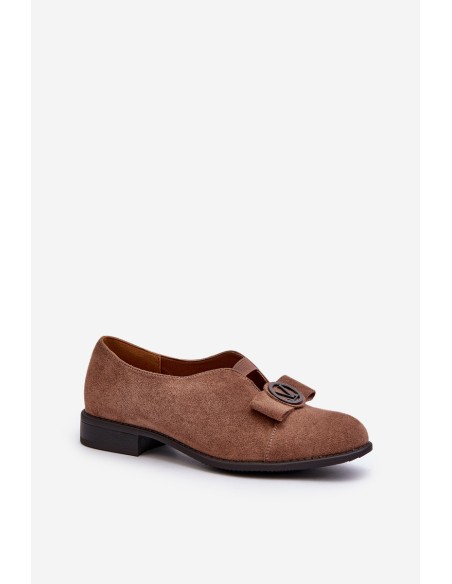 Women's faux suede low heel pumps with decoration brown Hadiena