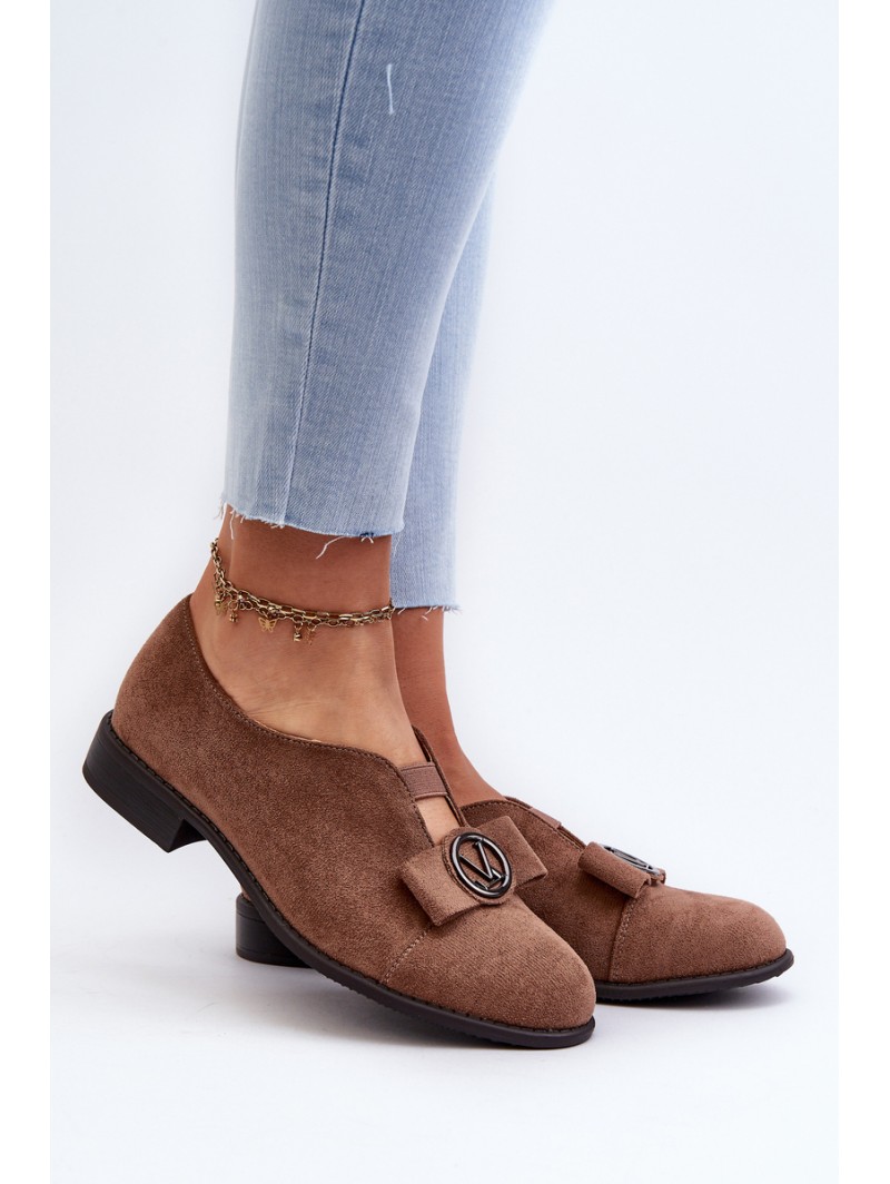 Women's faux suede low heel pumps with decoration brown Hadiena
