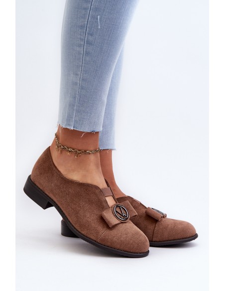 Women's faux suede low heel pumps with decoration brown Hadiena