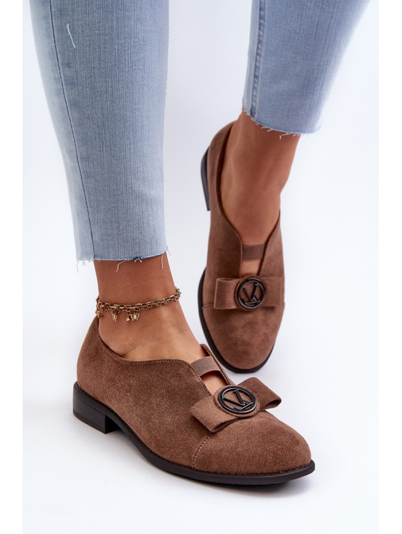 Women's faux suede low heel pumps with decoration brown Hadiena