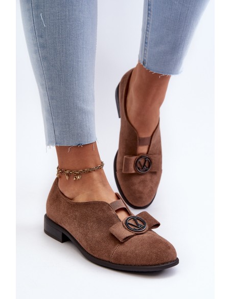 Women's faux suede low heel pumps with decoration brown Hadiena