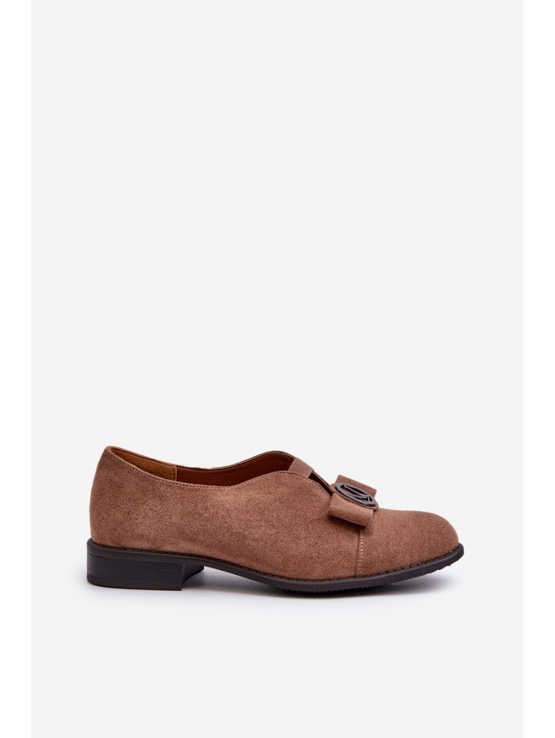 Women's faux suede low heel pumps with decoration brown Hadiena