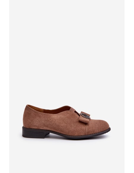 Women's faux suede low heel pumps with decoration brown Hadiena