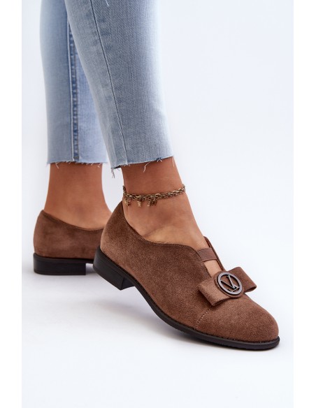 Women's faux suede low heel pumps with decoration brown Hadiena