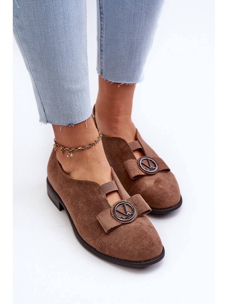 Women's faux suede low heel pumps with decoration brown Hadiena