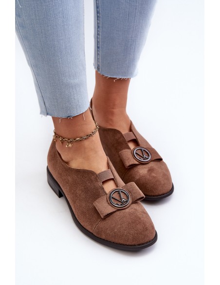 Women's faux suede low heel pumps with decoration brown Hadiena