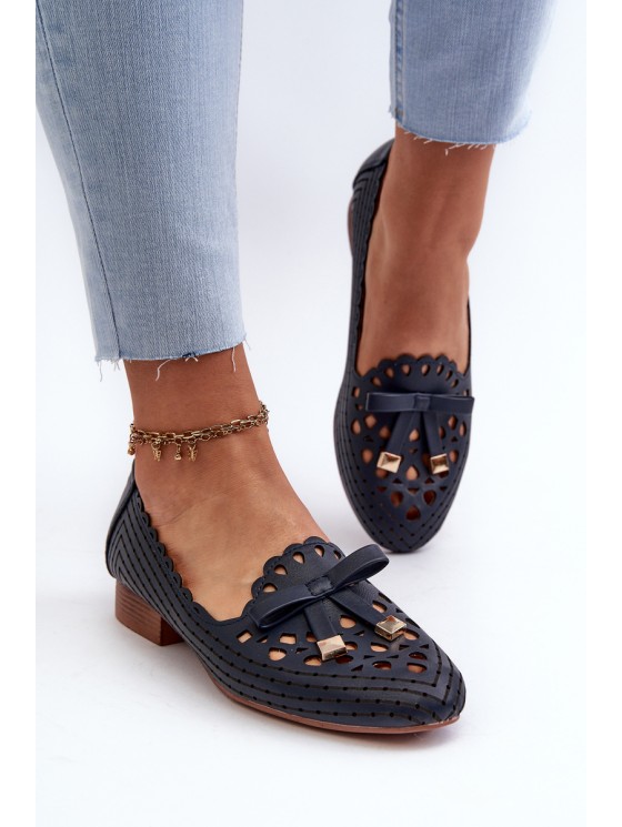 Women's Navy Blue Cutout Ballerina Flats with Bow Nestavia
