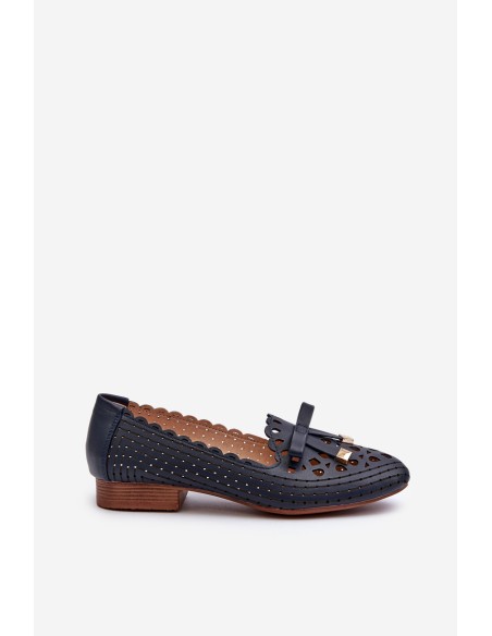 Women's Navy Blue Cutout Ballerina Flats with Bow Nestavia