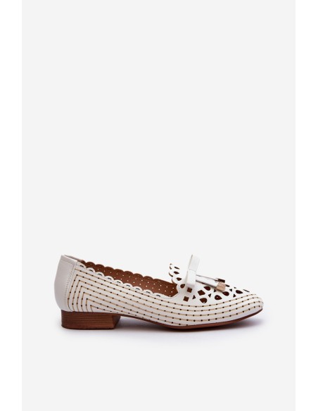 White Women's Cutout Ballerina Flats with Bow Nestavia