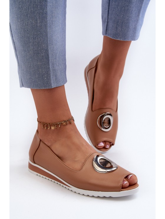 Women's Court Shoes with Eco Leather Decoration Dark Beige Biolita