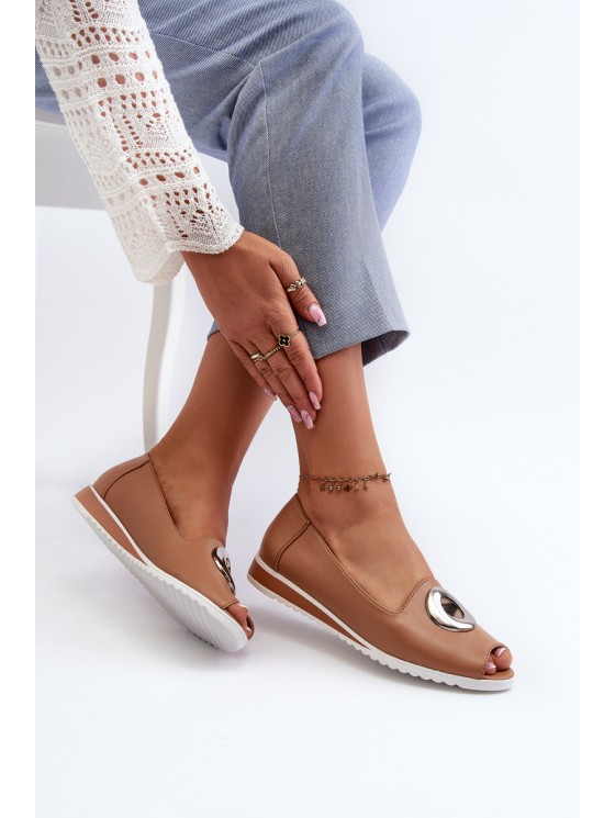 Women's Court Shoes with Eco Leather Decoration Dark Beige Biolita 2