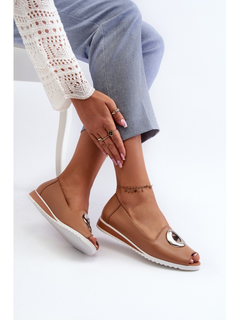 Women's Court Shoes with Eco Leather Decoration Dark Beige Biolita