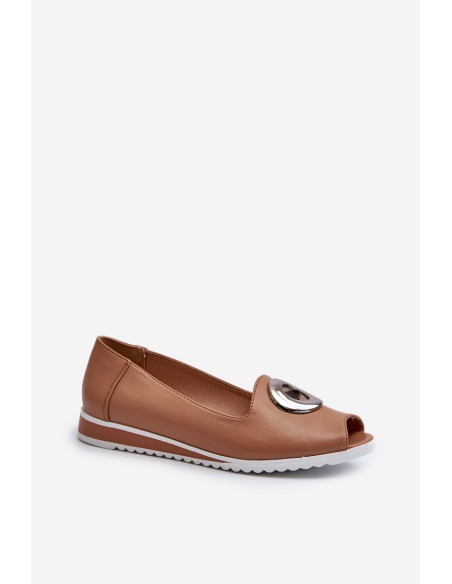Women's Court Shoes with Eco Leather Decoration Dark Beige Biolita