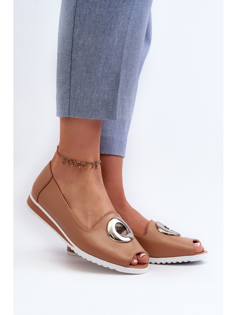 Women's Court Shoes with Eco Leather Decoration Dark Beige Biolita