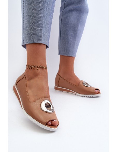 Women's Court Shoes with Eco Leather Decoration Dark Beige Biolita