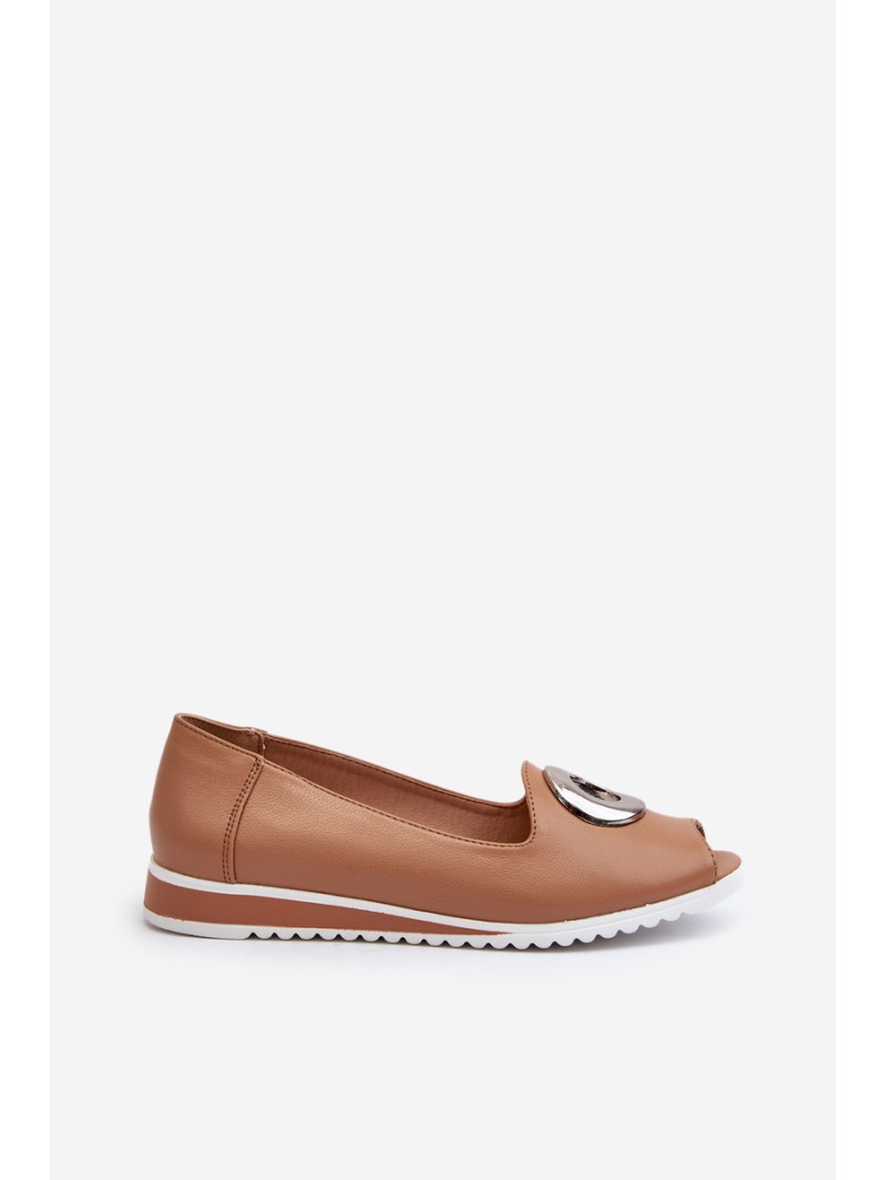 Women's Court Shoes with Eco Leather Decoration Dark Beige Biolita
