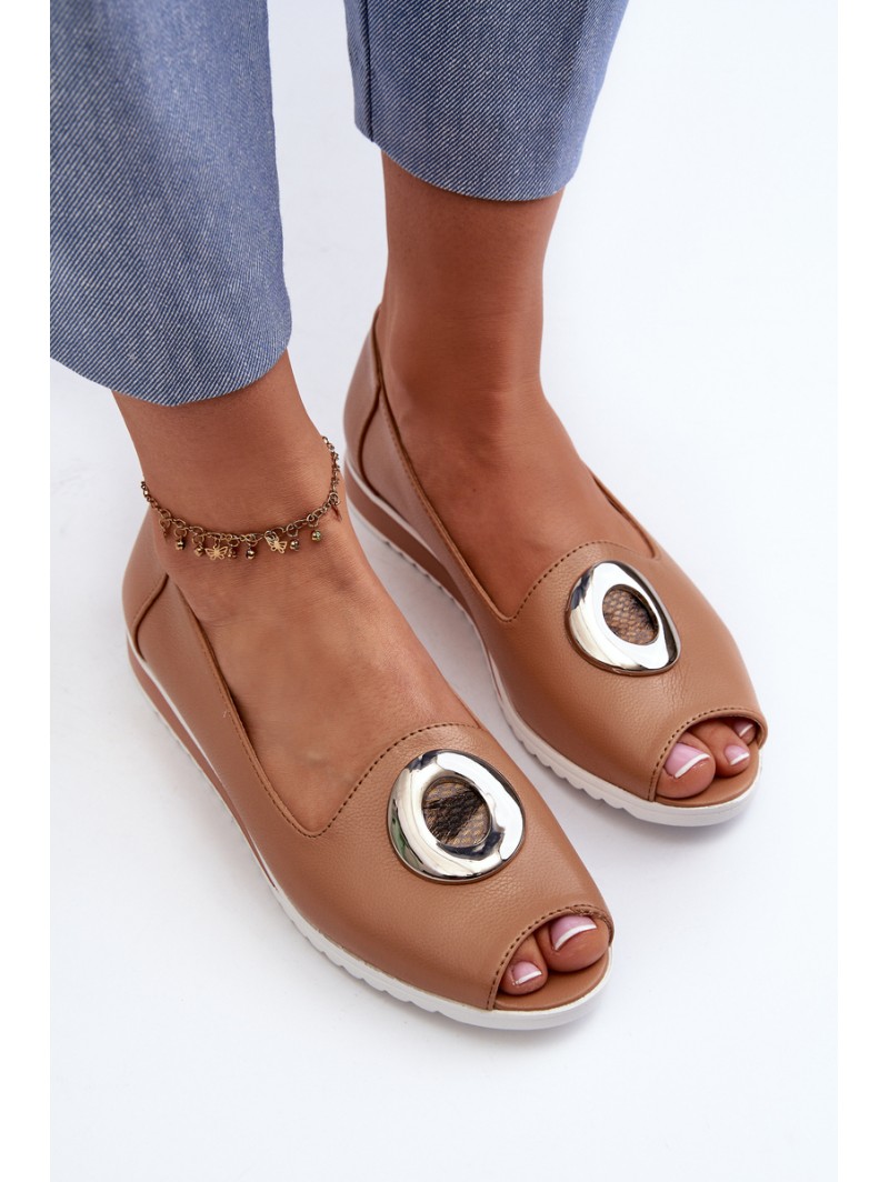 Women's Court Shoes with Eco Leather Decoration Dark Beige Biolita