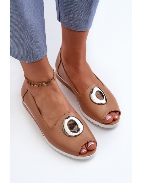 Women's Court Shoes with Eco Leather Decoration Dark Beige Biolita