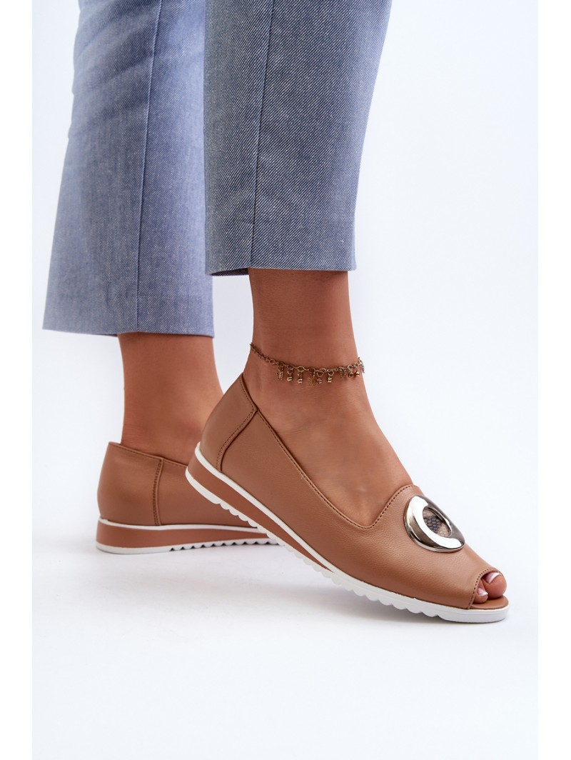 Women's Court Shoes with Eco Leather Decoration Dark Beige Biolita