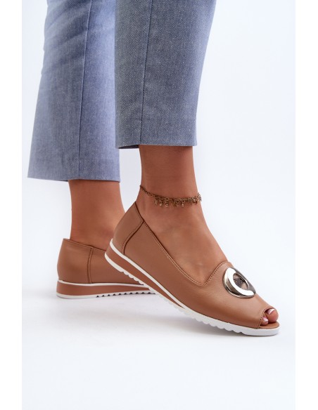 Women's Court Shoes with Eco Leather Decoration Dark Beige Biolita