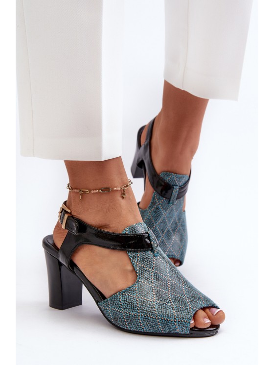 Women's Turquoise Faux Leather High Heel Sandals Queenmarie