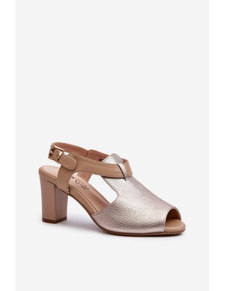 Women's Sandals with High Heel Made of Eco Leather Gold Queenmarie
