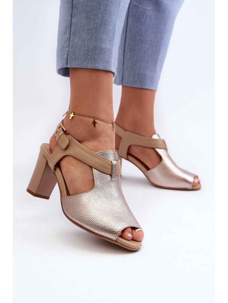 Women's Sandals with High Heel Made of Eco Leather Gold Queenmarie