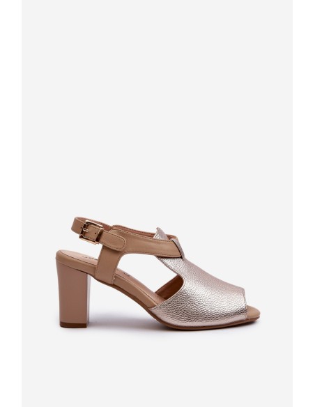 Women's Sandals with High Heel Made of Eco Leather Gold Queenmarie