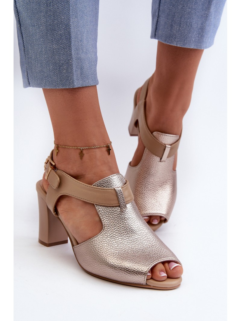 Women's Sandals with High Heel Made of Eco Leather Gold Queenmarie